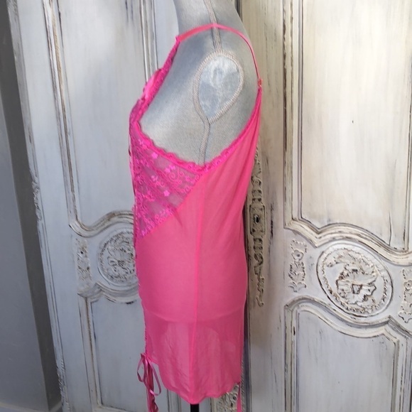 Seven Til Midnight Hot Pink Net Corset Style Nighty Size Queen - Picture 6 of 9